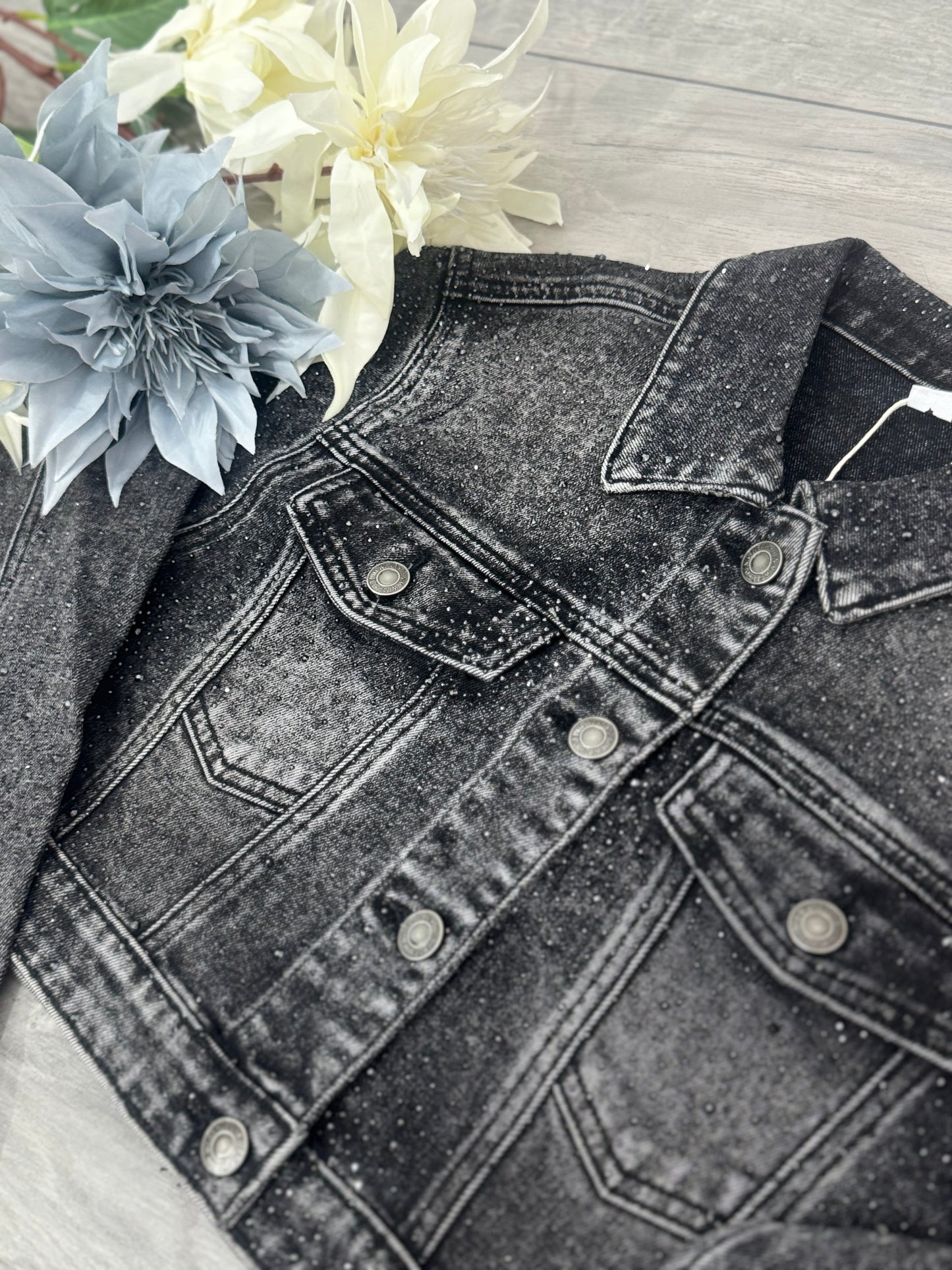 Geacă din denim cu cristale ștanțate grey Lorena