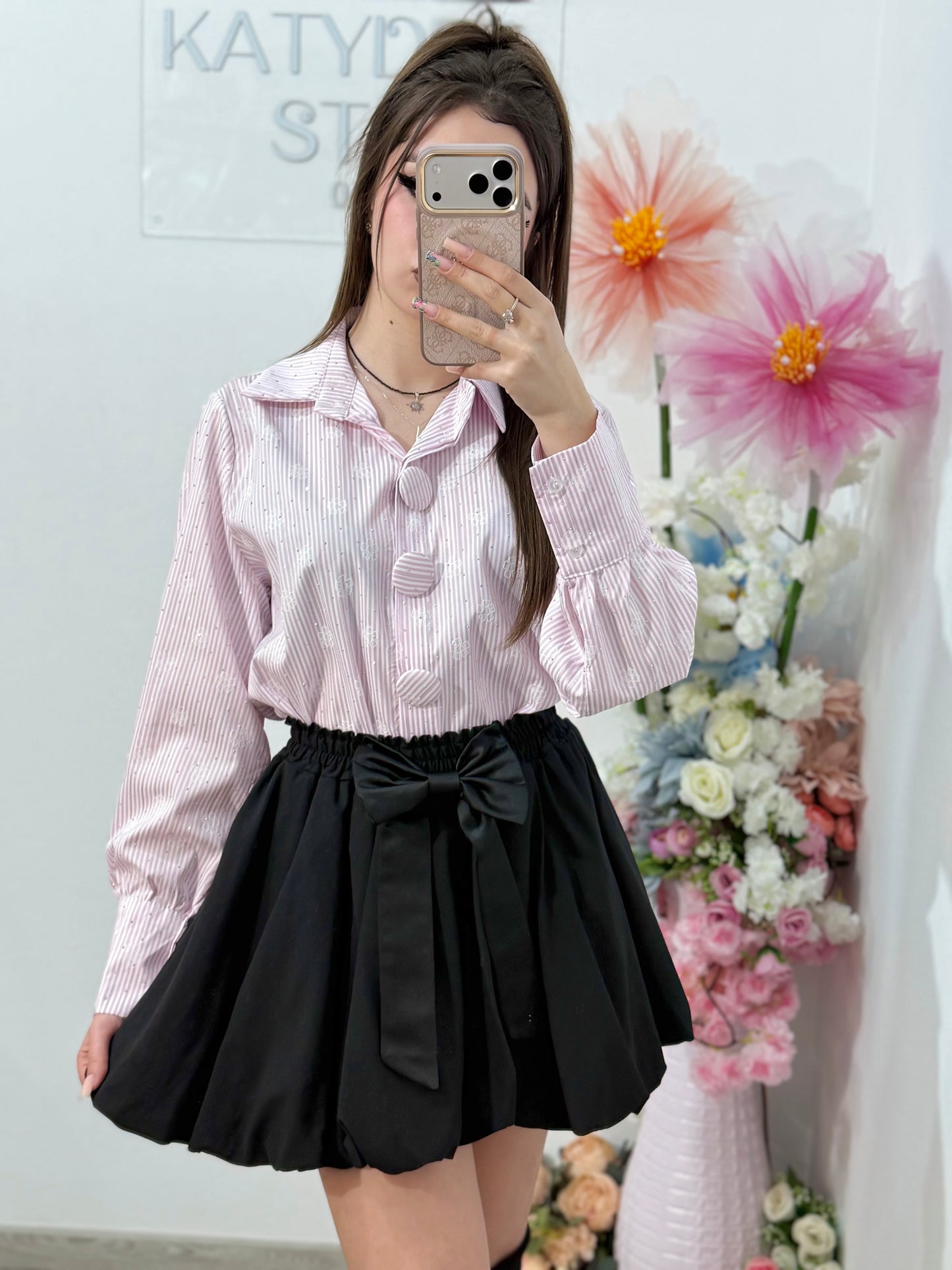 Cămașă elegantă cu dungi si cristale ștanțate ELENA