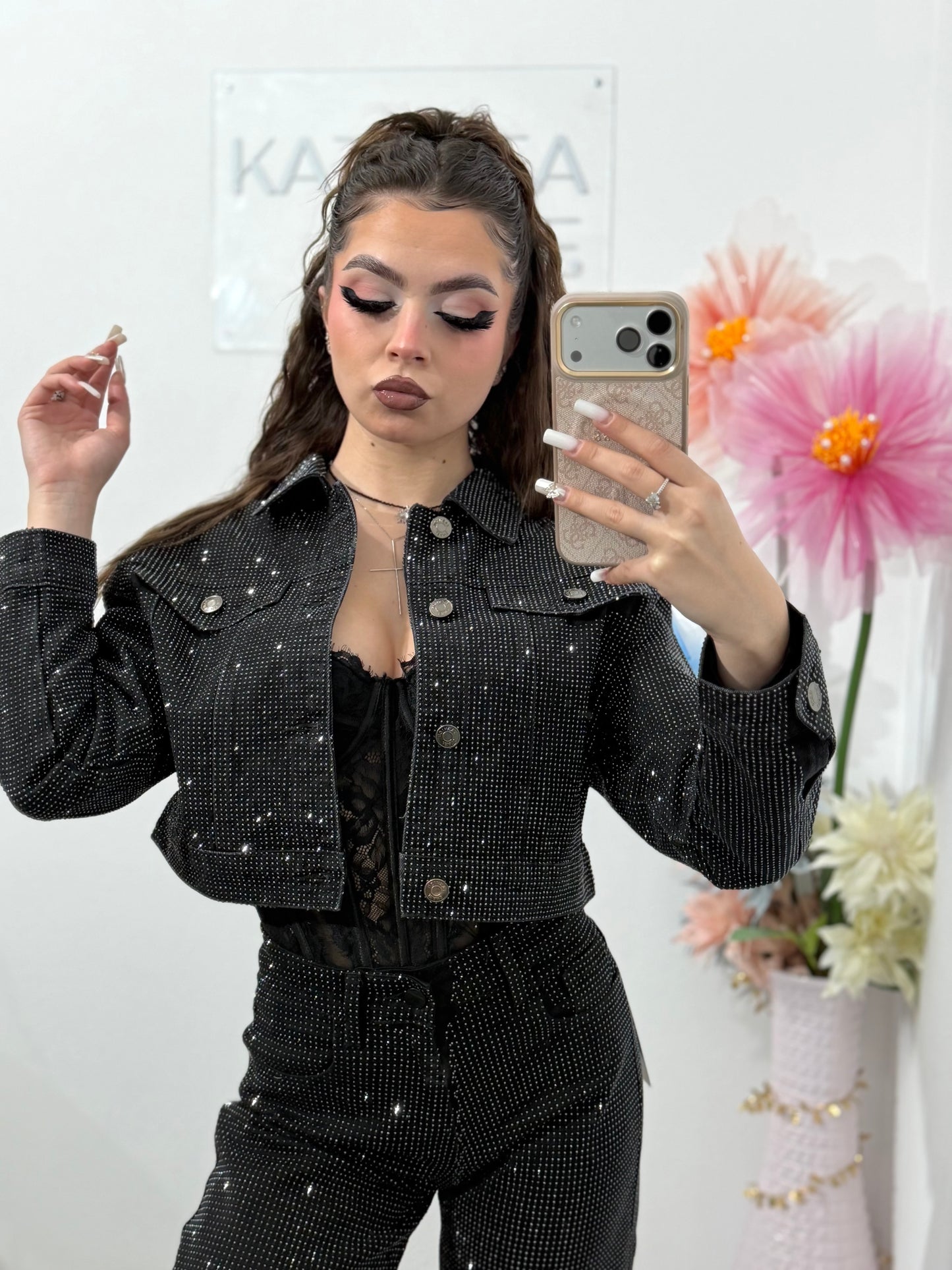 Geacă denim full cristale Xonia