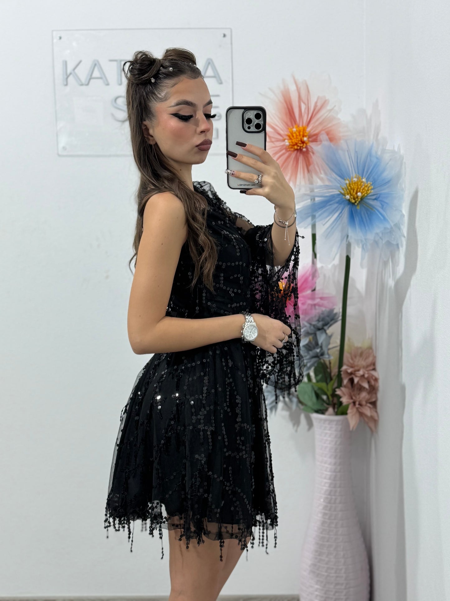 Rochie eleganta cu paiete negre Michelle