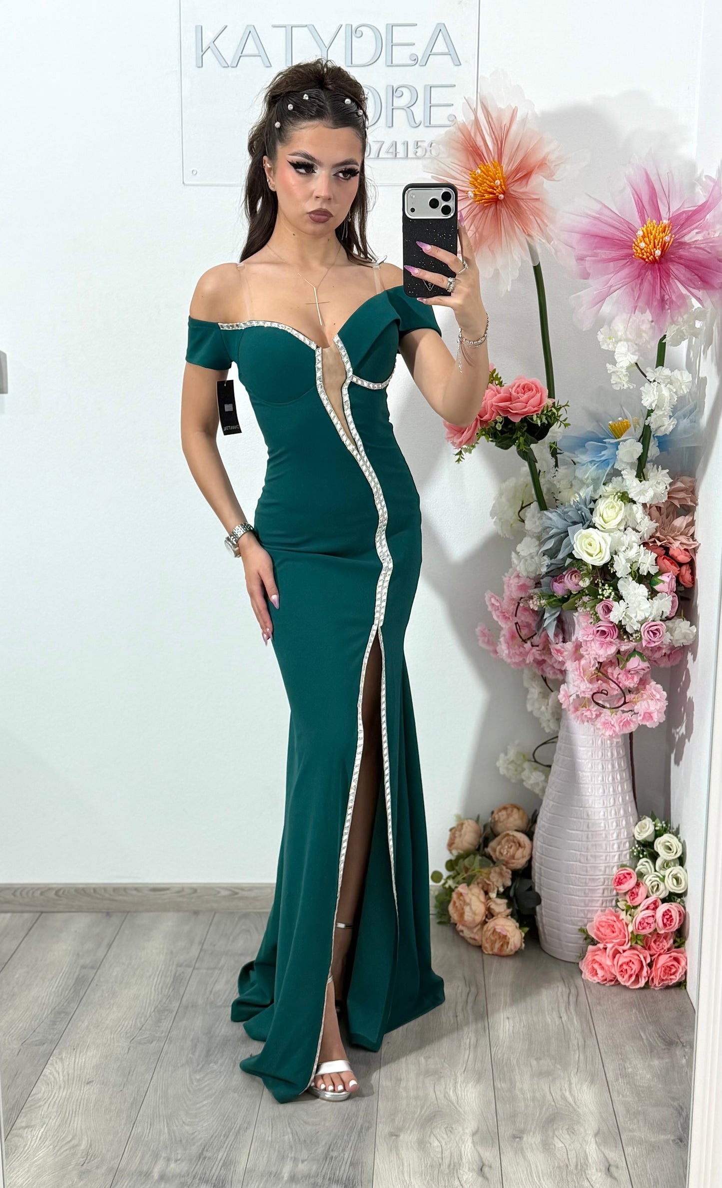 Rochie verde lunga tip sirena Katherine