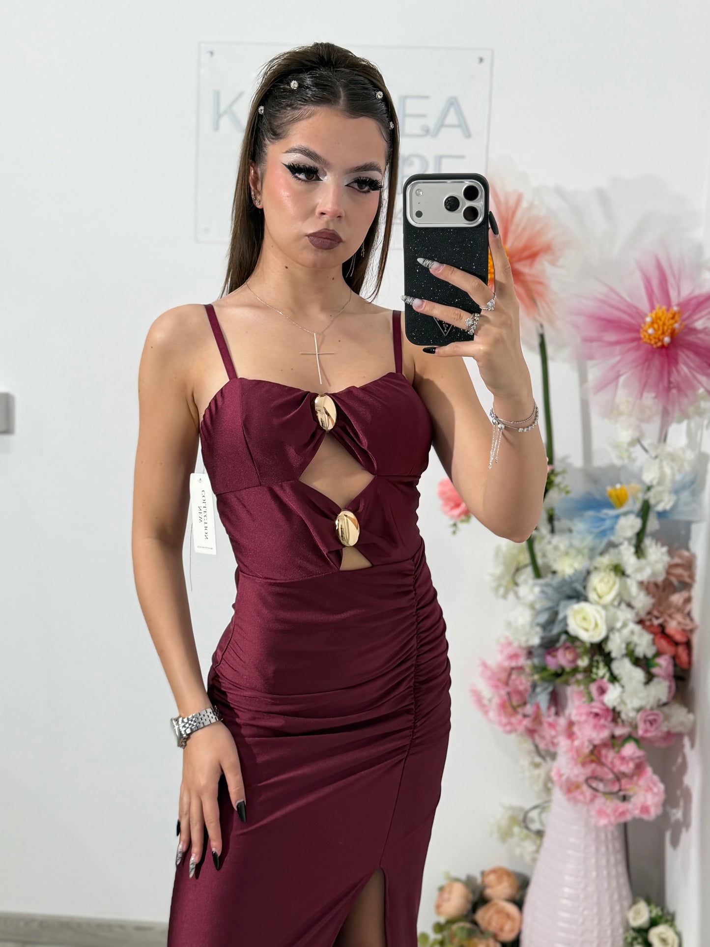 Rochie midi bordo COCKTAIL