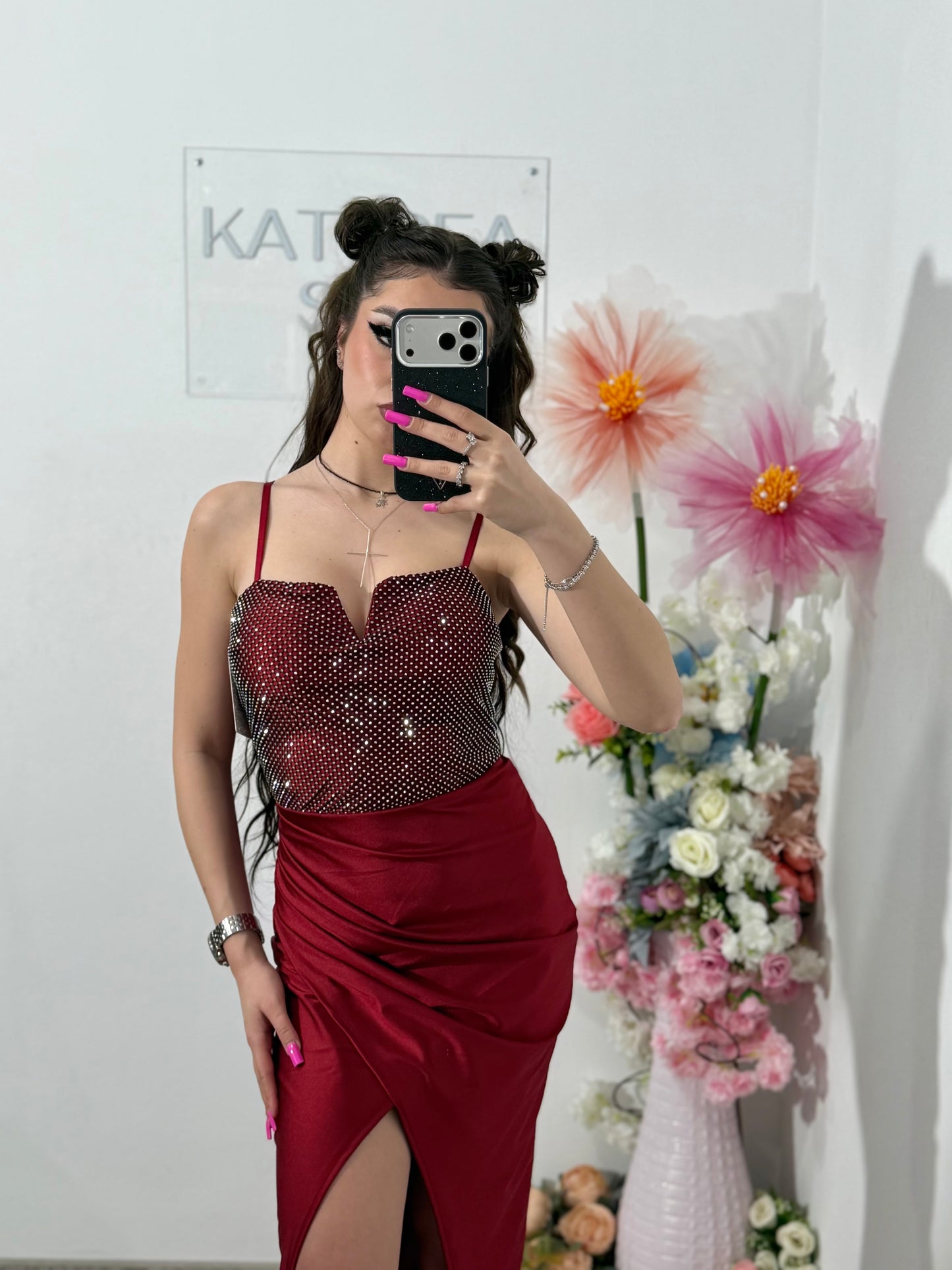 Rochie midi cu cristale grena DELIA