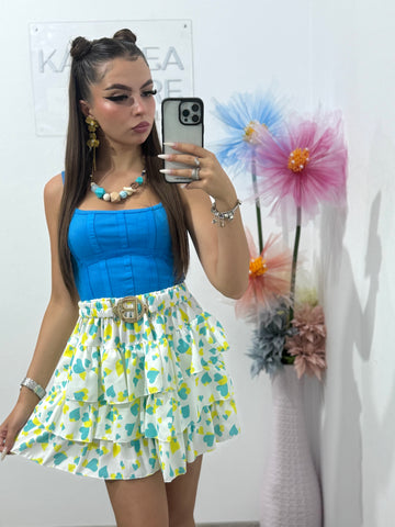 Fustă BeBe turcoaz și galben