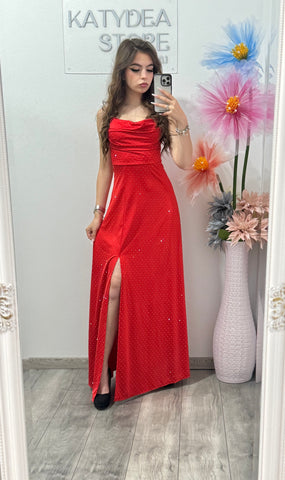Rochie elegantă cu cristale roșie Glam