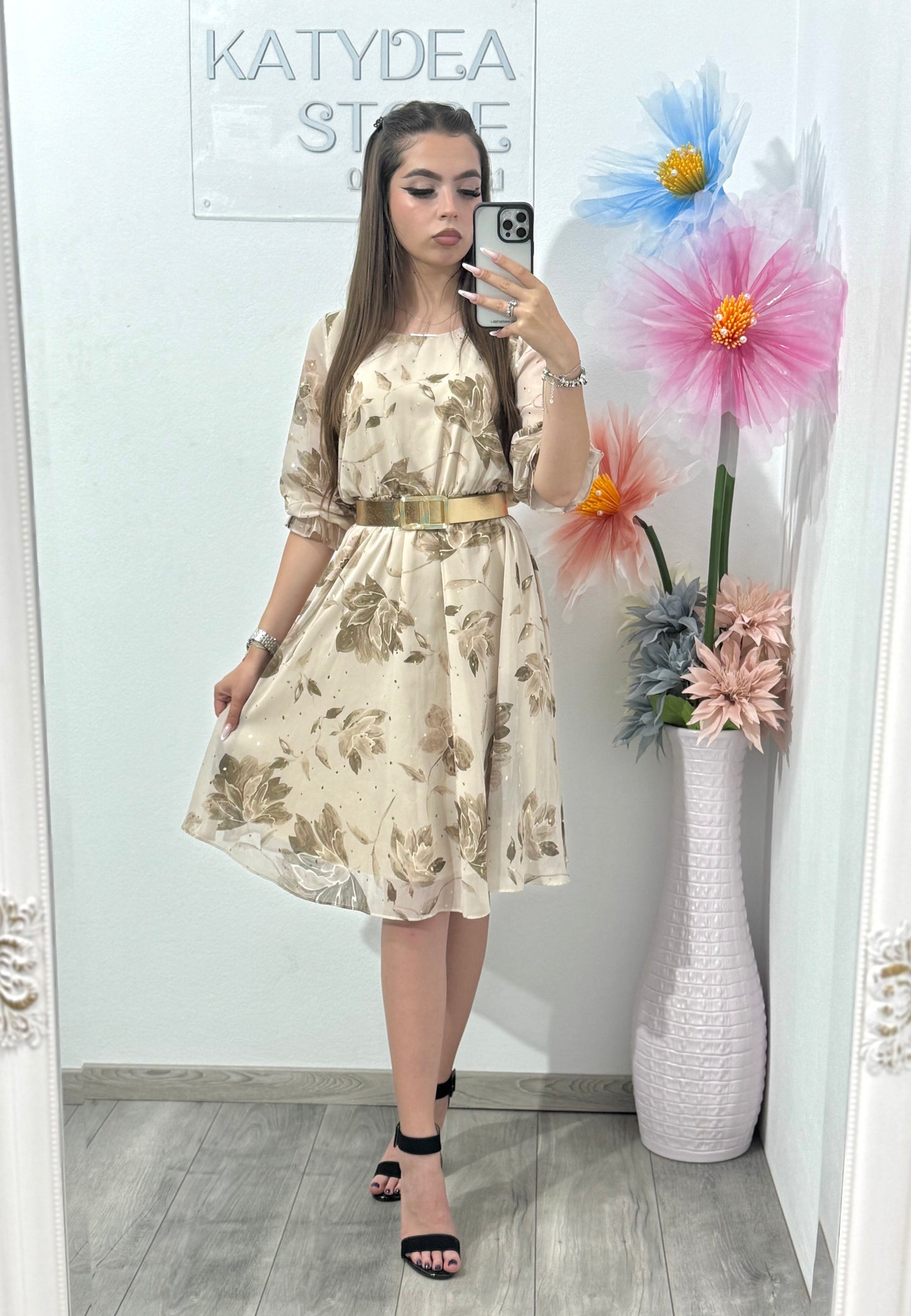 Rochie din voal beige Carmen