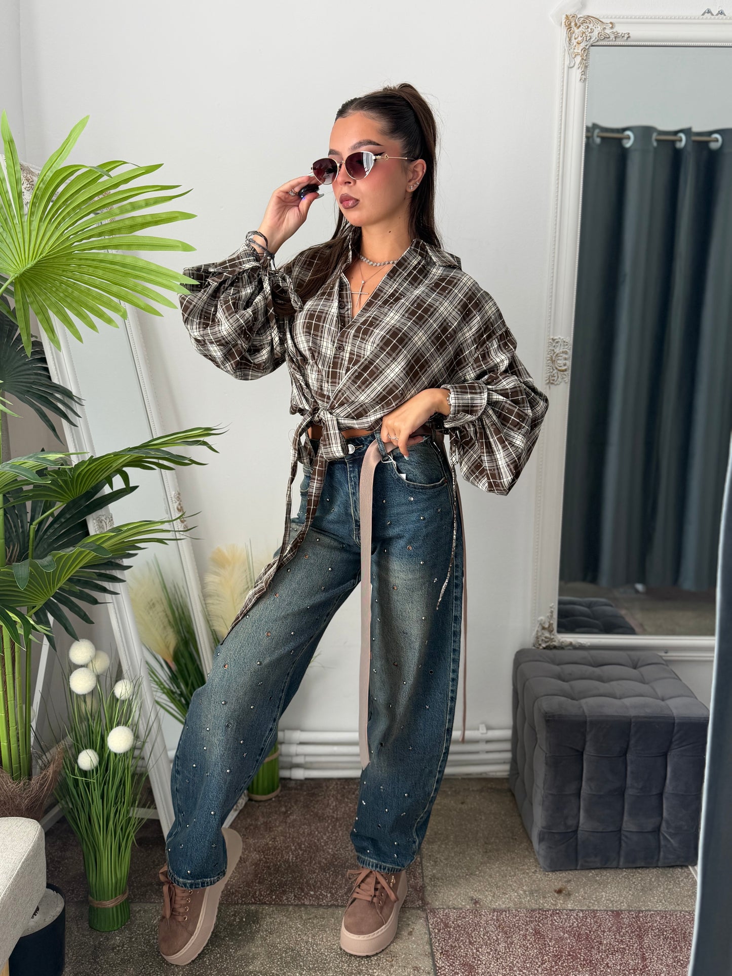 Jeans SkaterFit cu ținte și steluțe