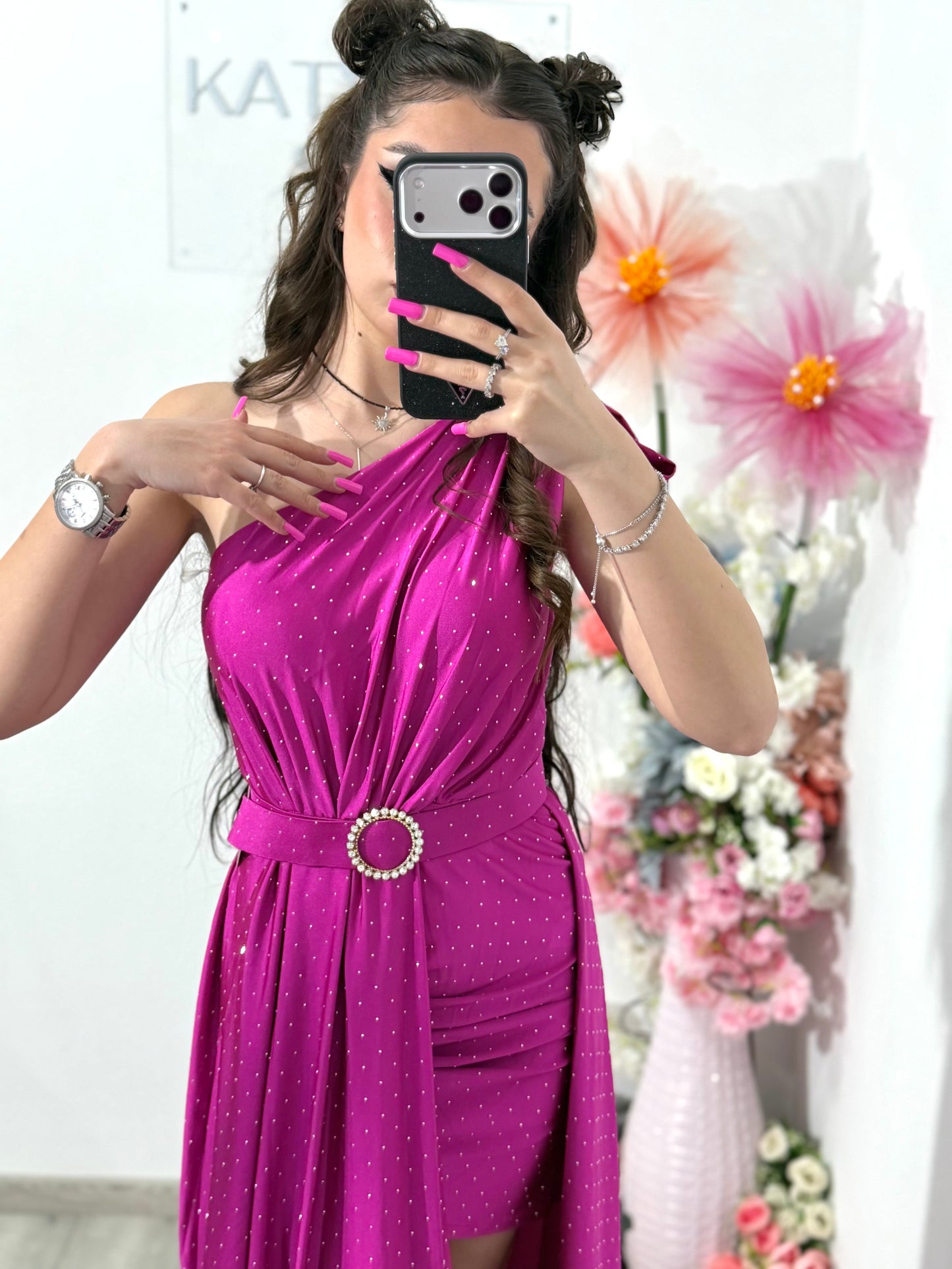 Rochie elegantă cu cristale fucsia Cleopatra