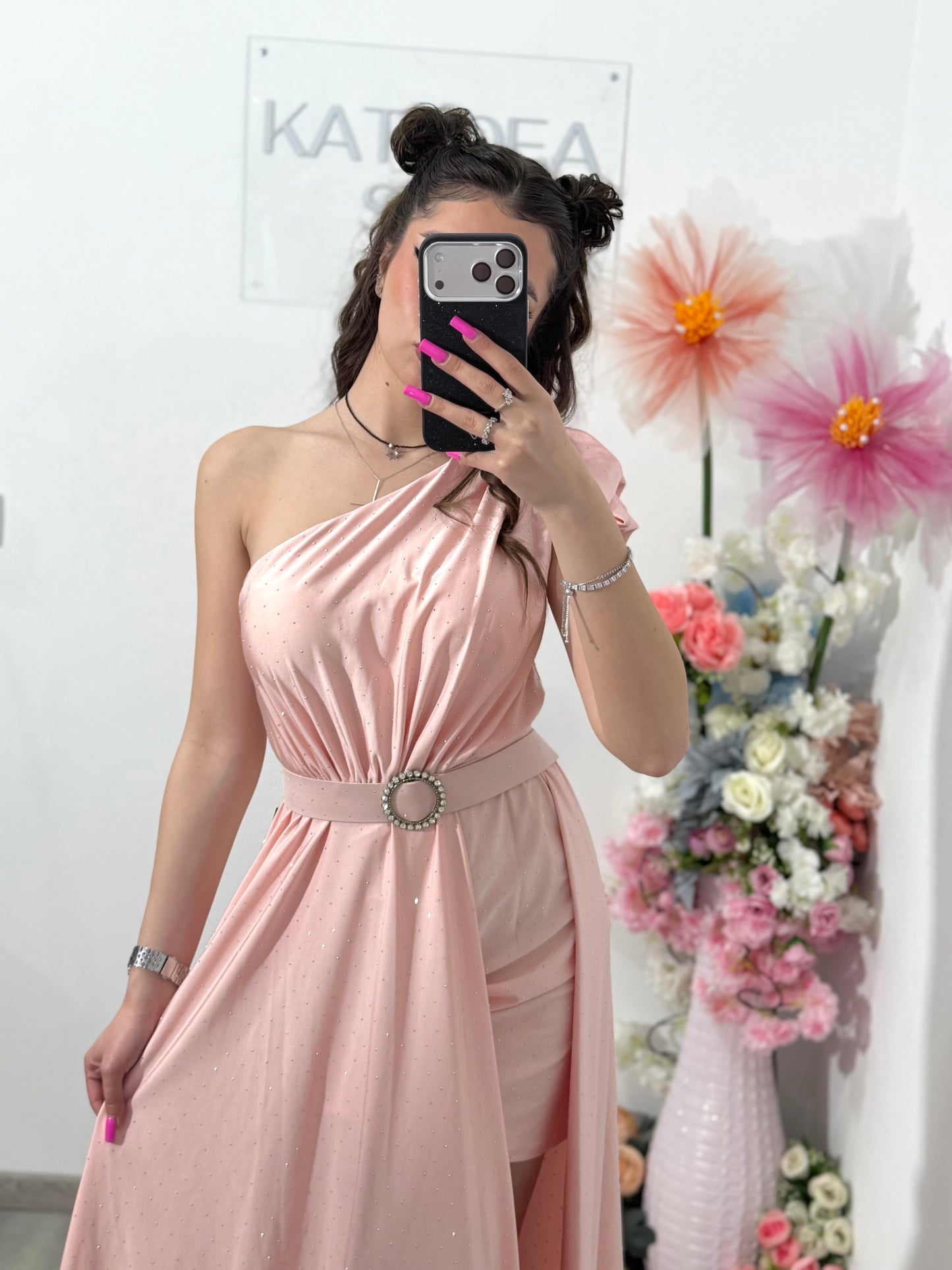 Rochie elegantă cu cristale roz pudră Cleopatra