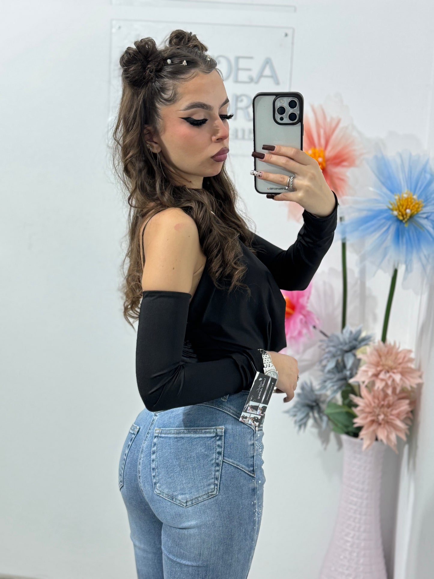 Jeans skinny cu cristale ștanțate albaștri Elsa