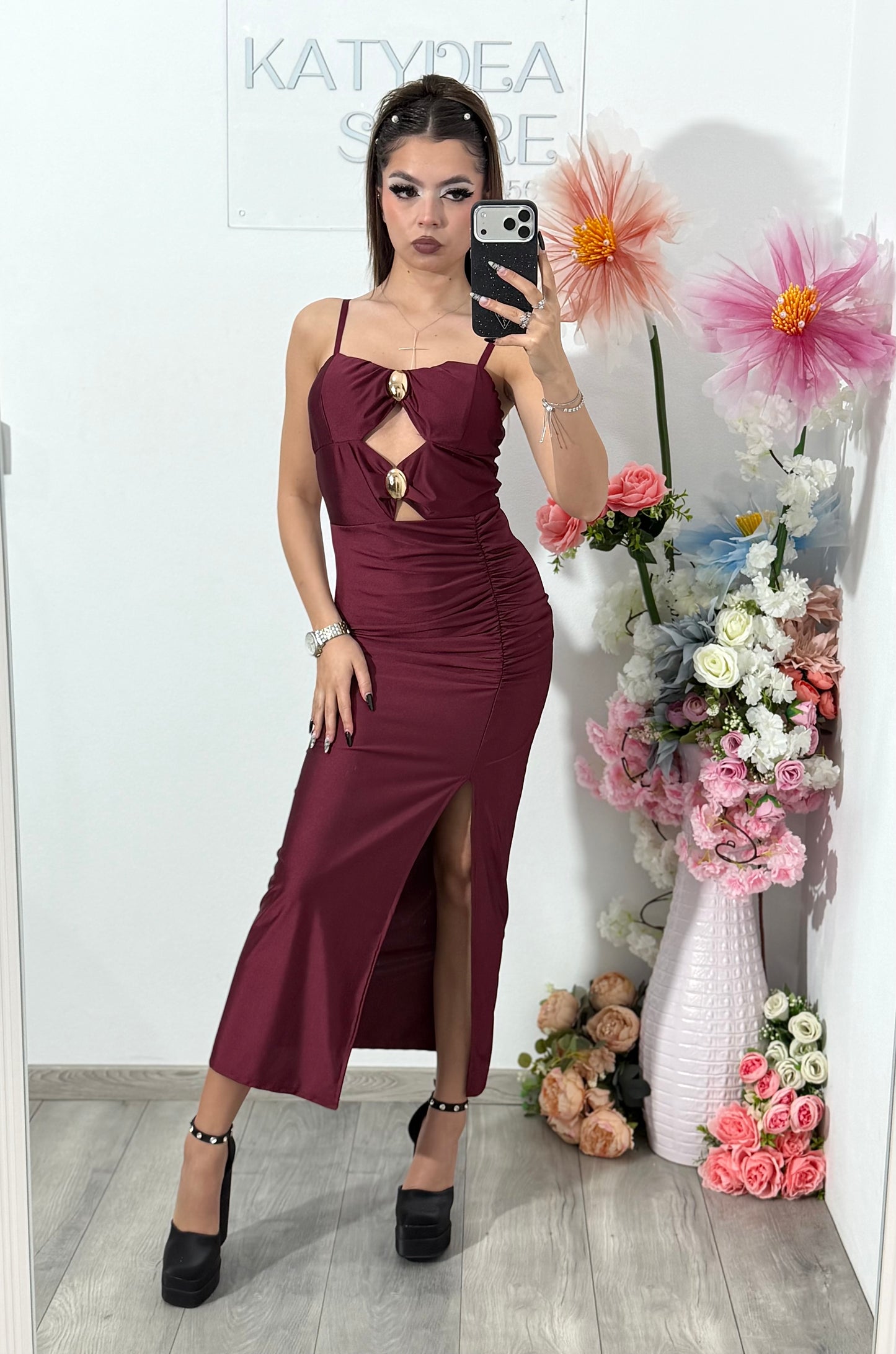 Rochie midi bordo COCKTAIL