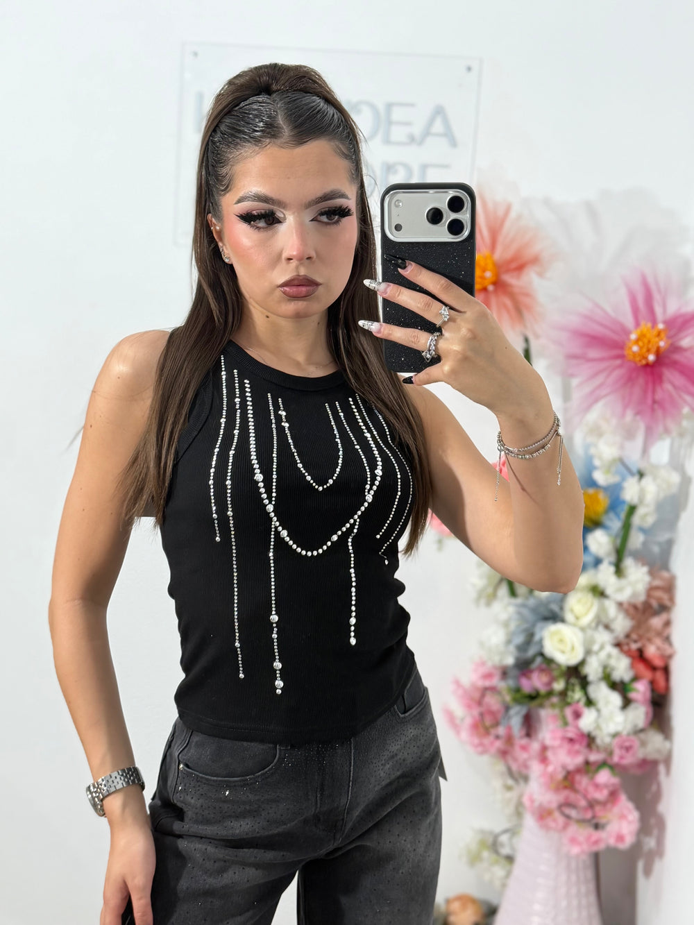 Top negru accesorizat PAULA