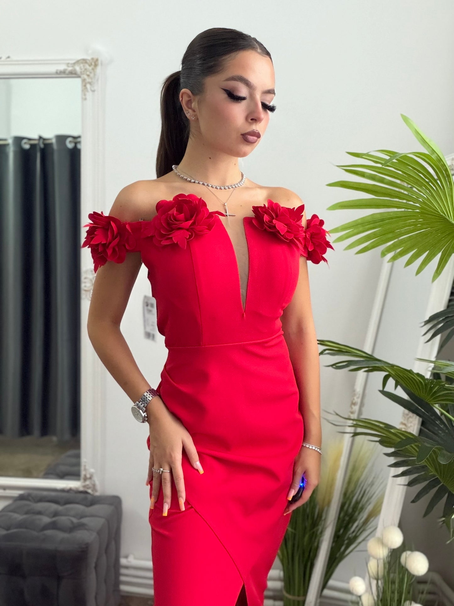 Rochie midi roșie MARIA