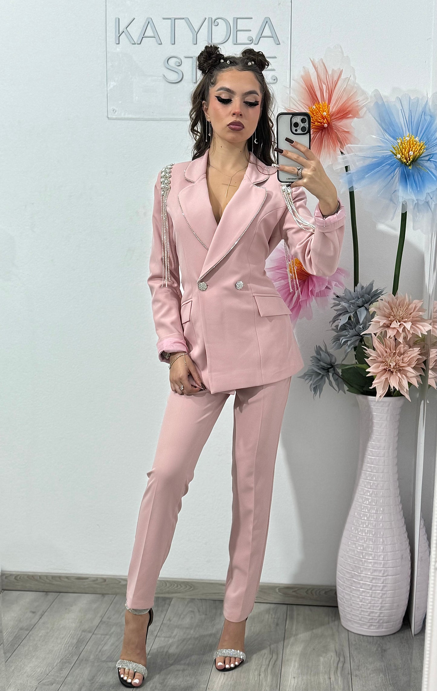 Compleu elegant cu epoleți roz ANDREEA