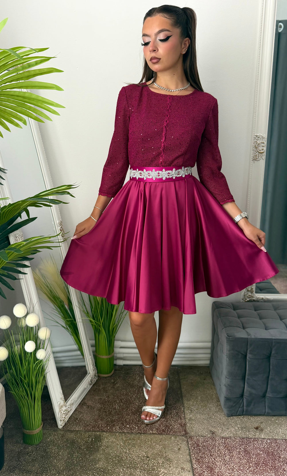 Rochie elegantă din tafta bordo ELIZA