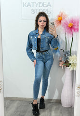 Jeans skinny  albastri cu cristale DANNA
