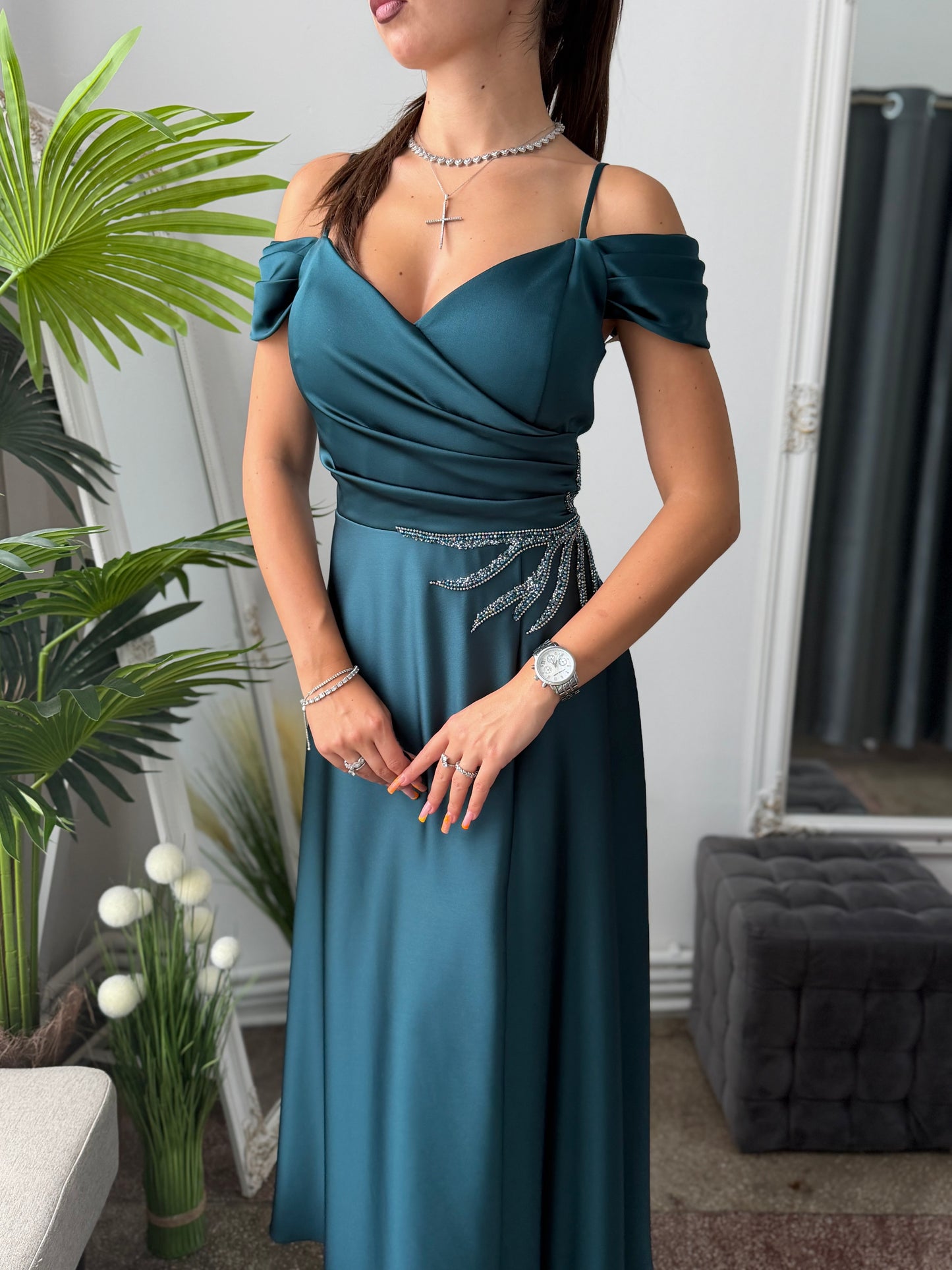 Rochie midi elegantă turcoaz KARINNA