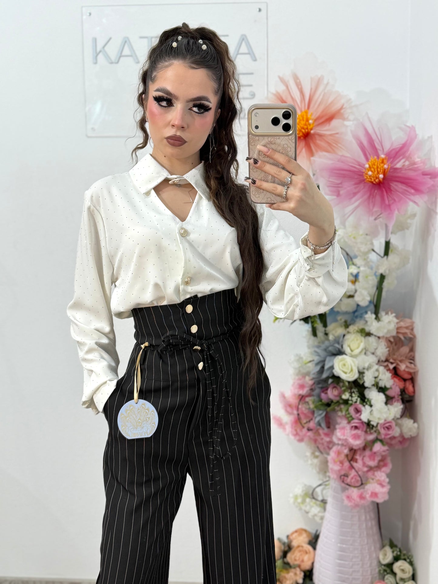 Cămașă elegantă cu cristale ștanțate MARIA