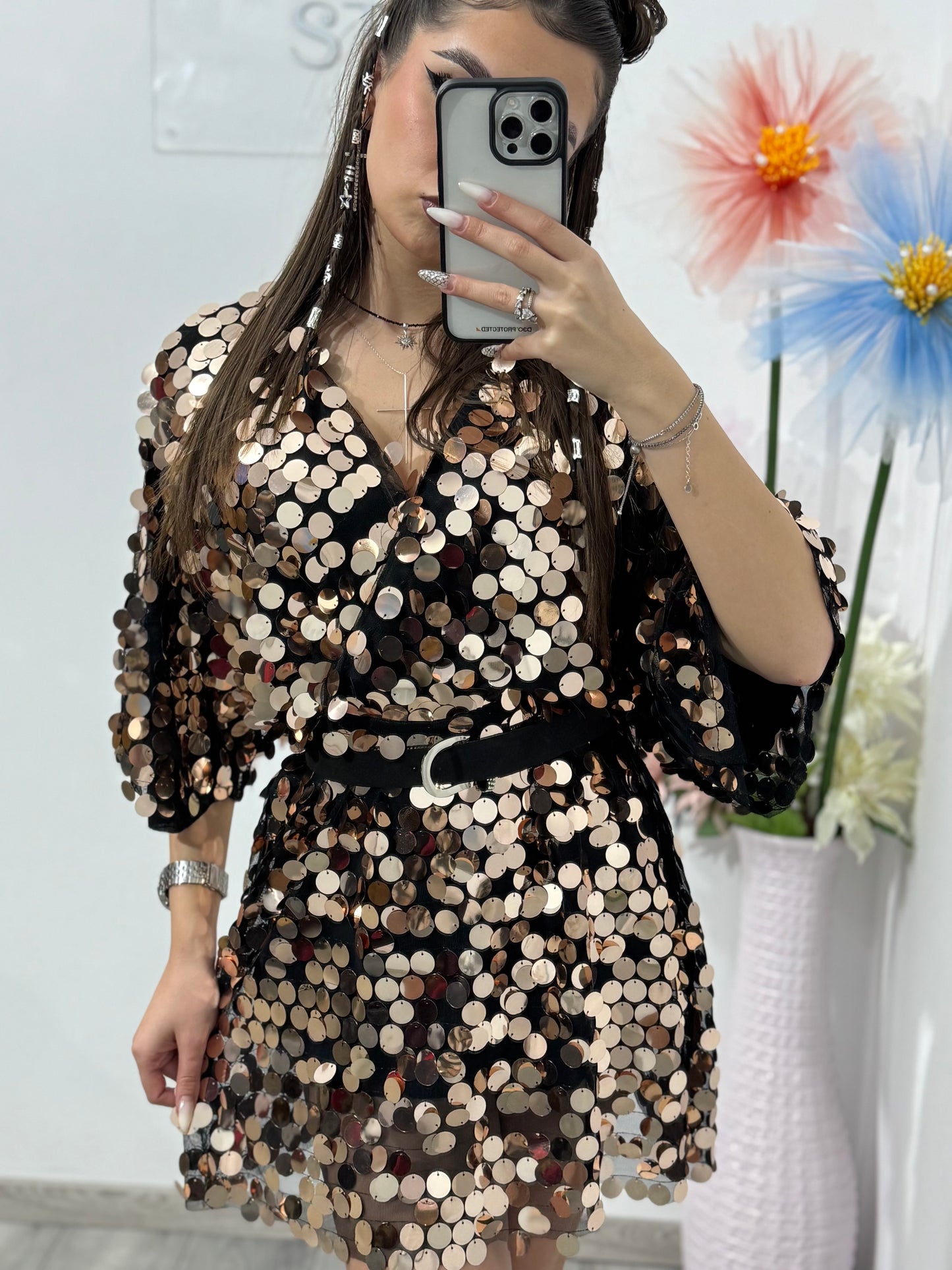 Salopetă din paiete aurii ALINNE