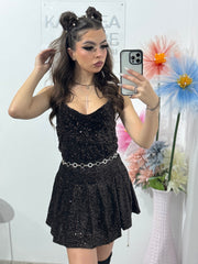 Fustă-pantalon plisată din paiete maro DELIA