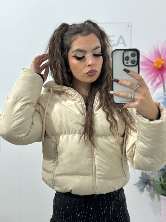 Geacă beige cu cristale ștanțate Tamarra
