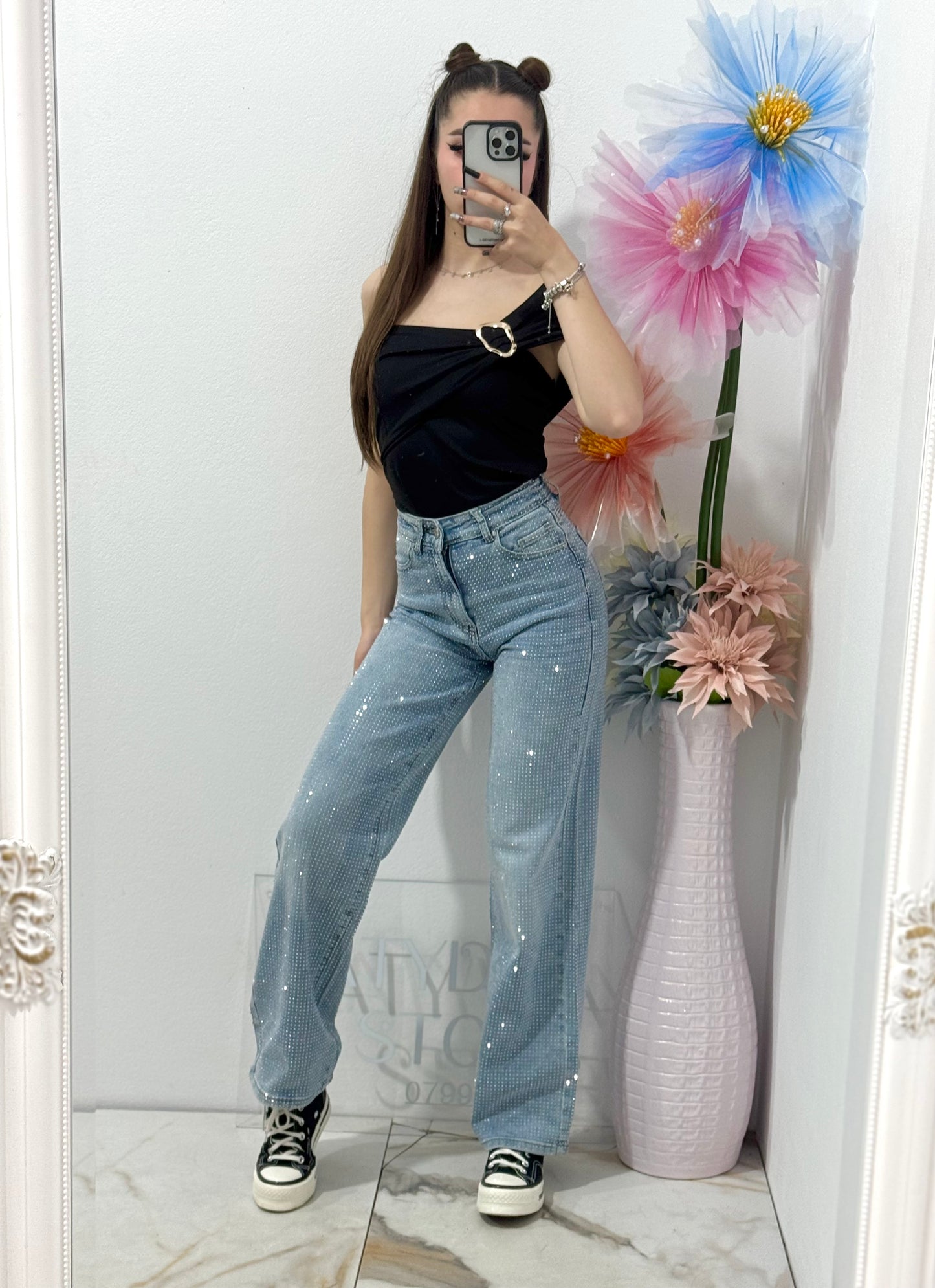 Blugi WideLeg full piatră Dennise