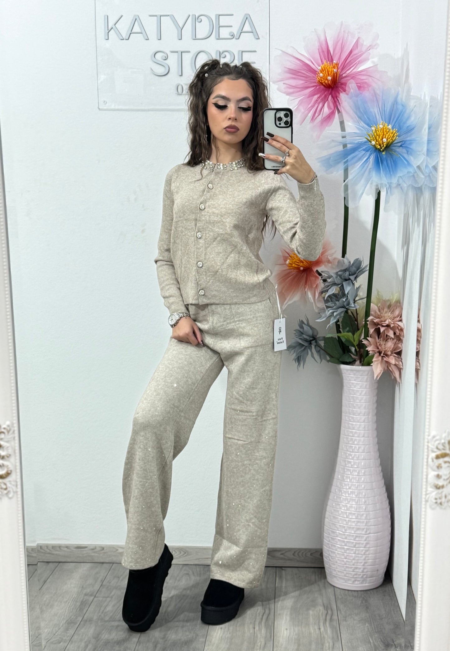 Compleu din tricot bej închis Annais