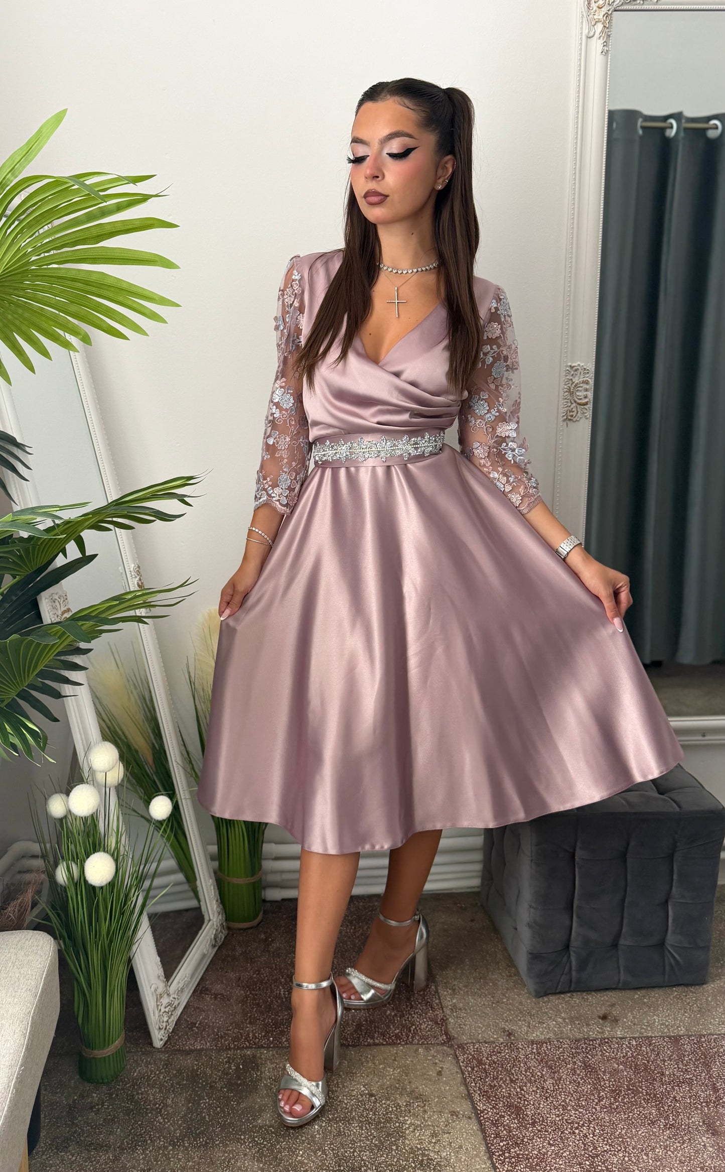 Rochie elegantă roz pudră ADRIA