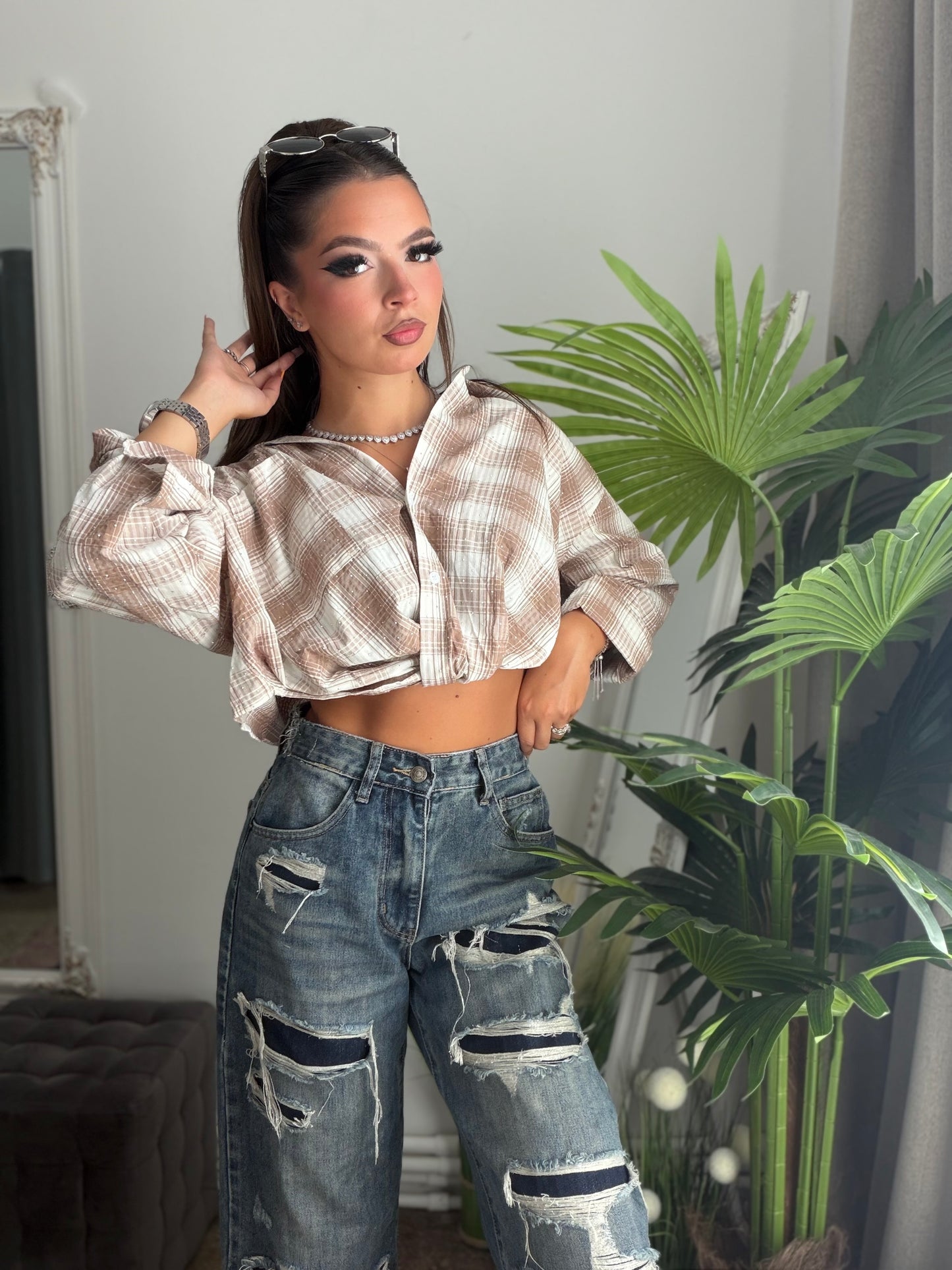Cămașă crop bej MALLA