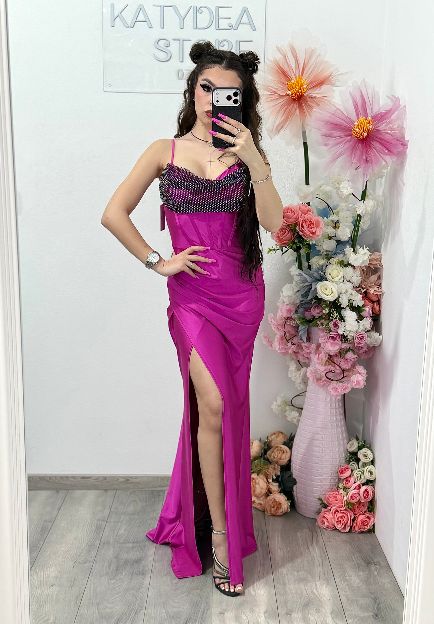 Rochie elegantă cu cristale fucsia Katherine