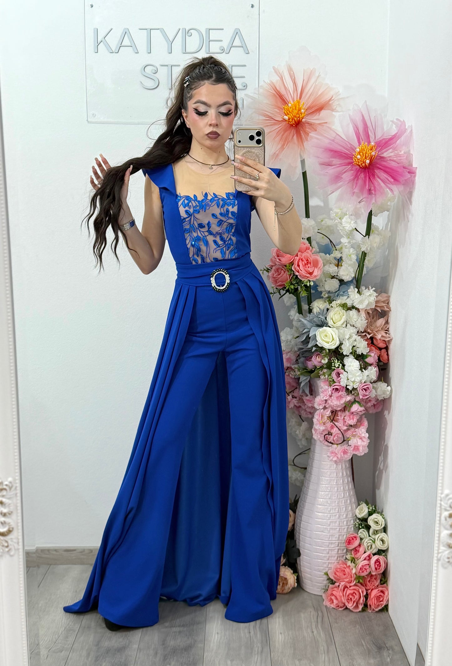 Salopeta albastra eleganta cu trena detasabila Belle