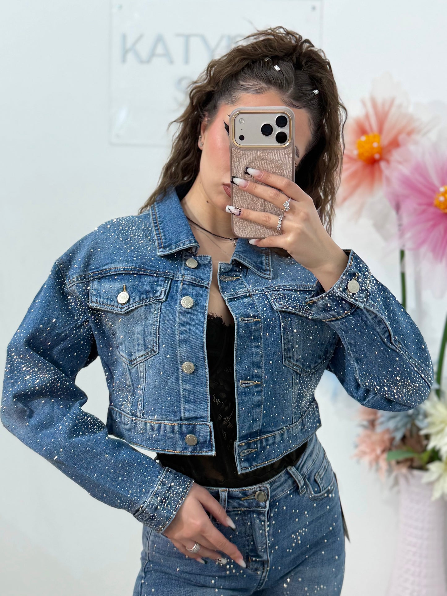 Geacă din denim cu cristale ștanțate blue MARIA