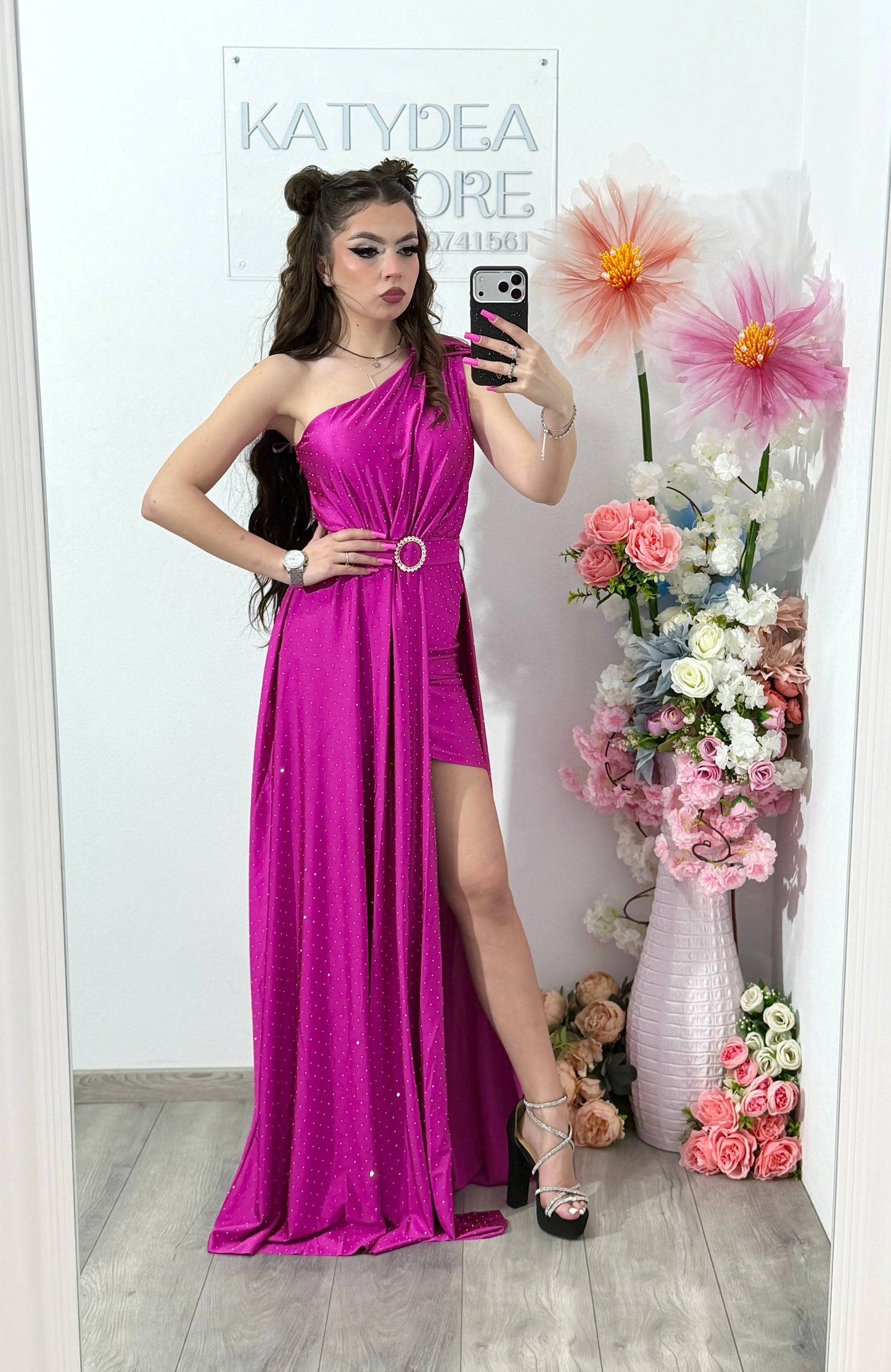 Rochie elegantă cu cristale fucsia Cleopatra