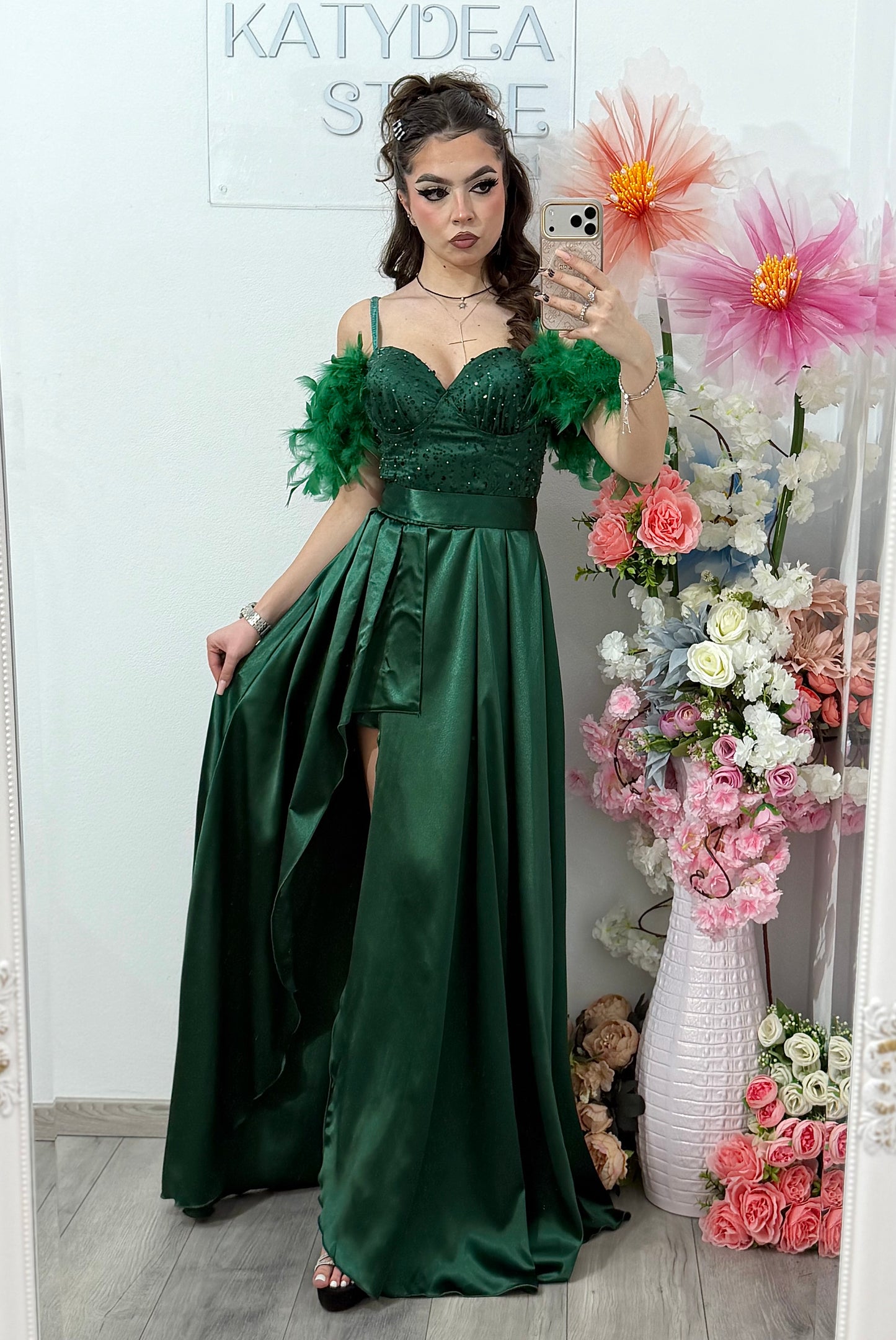 Rochie lunga verde cu paiete Pinko