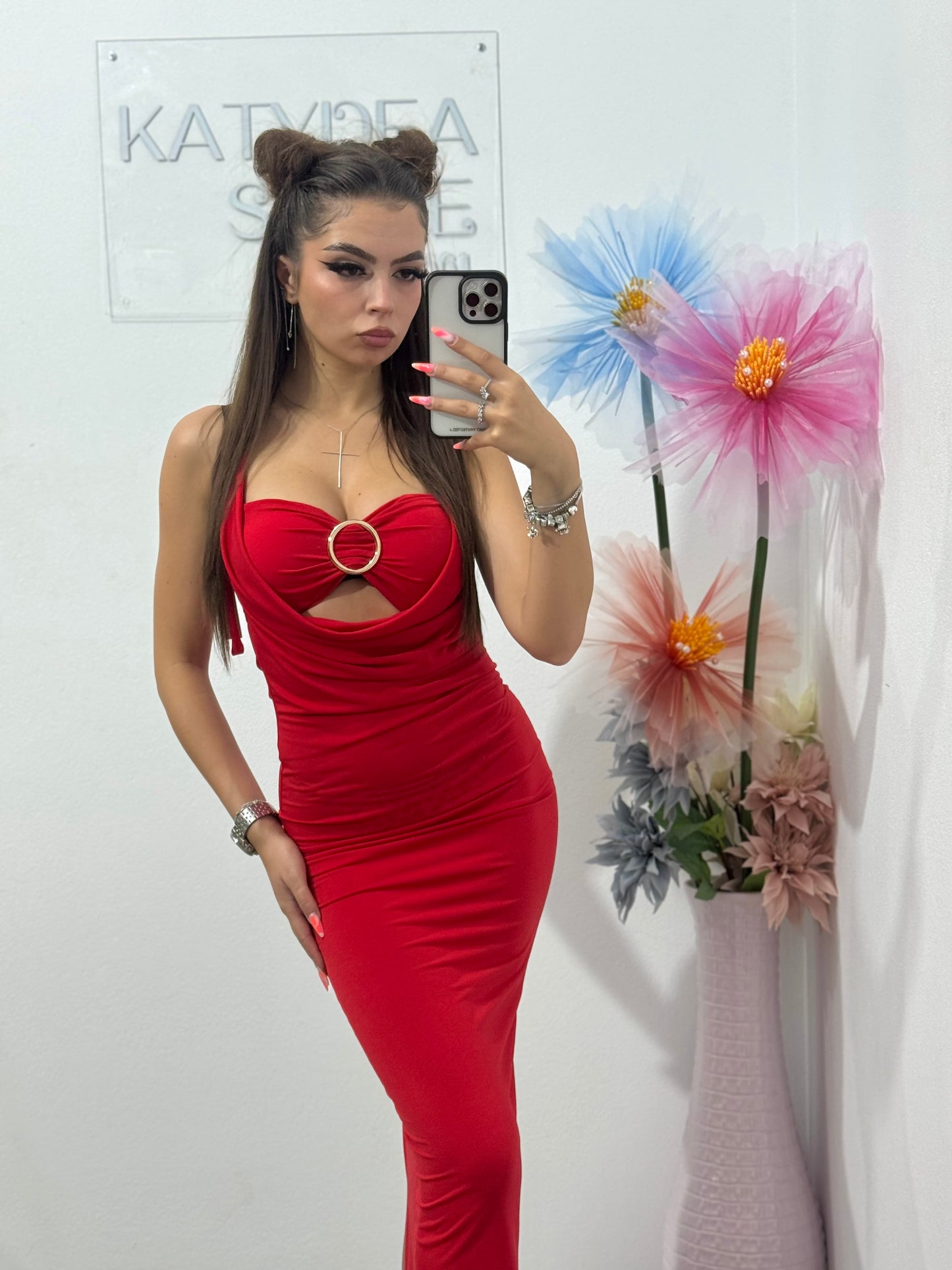 Rochie pe corp midi roșie Jessica