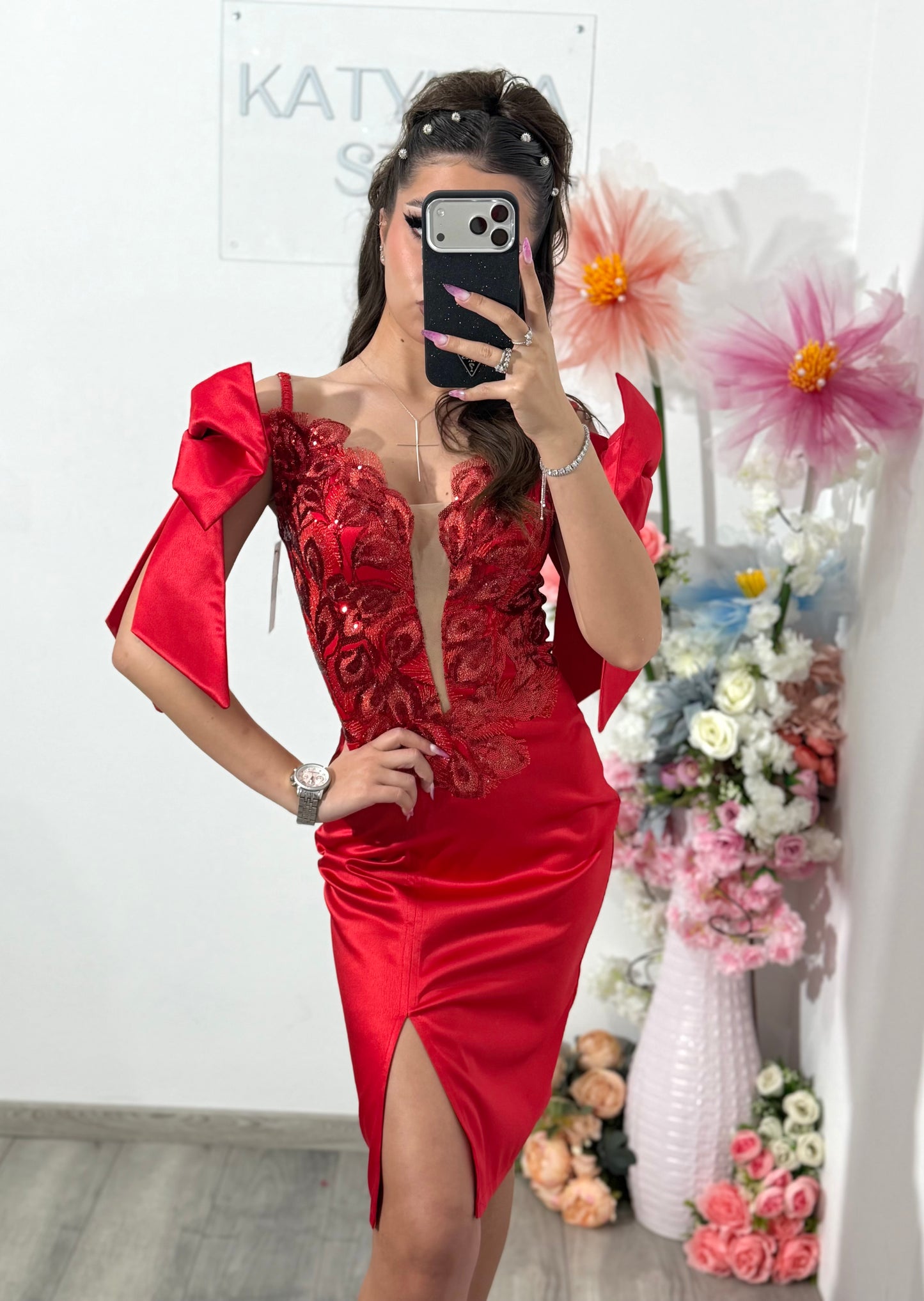 Rochie din tafta roșie PRINCESS