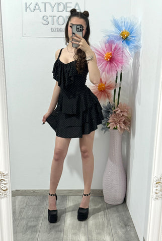 Rochie cu volanase și cristale ștanțate neagră Corina