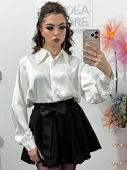 Cămașă satinata cu guler accesorizat PAULA alba