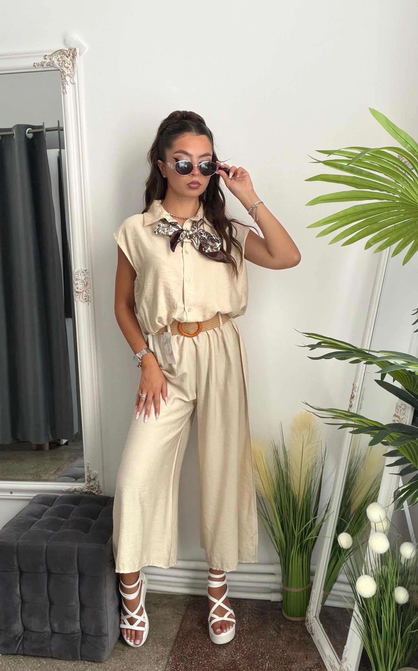 Pantaloni de vară 3/4 bej JULIA