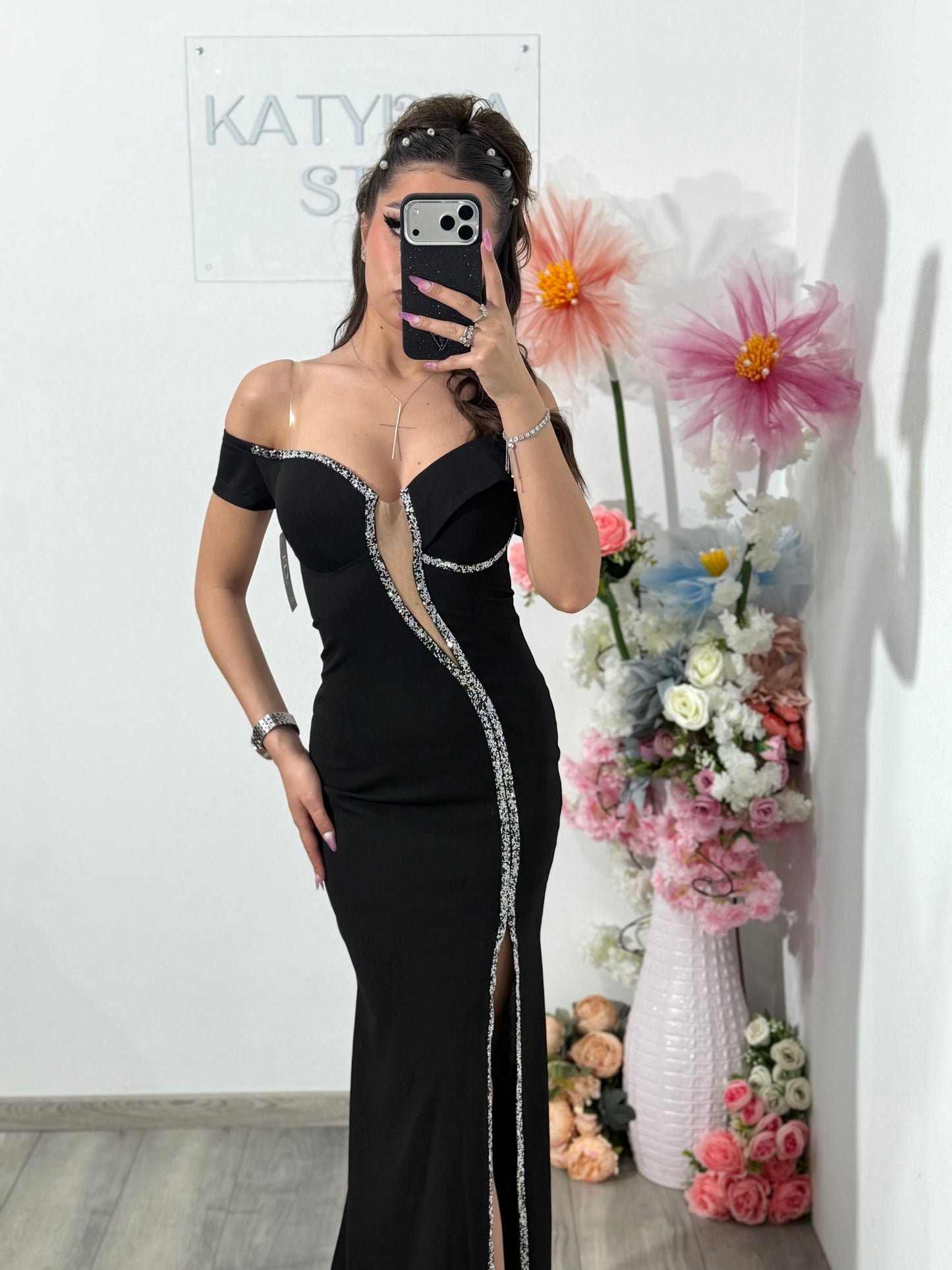 Rochie lunga neagra eleganta tip sirena Katherine