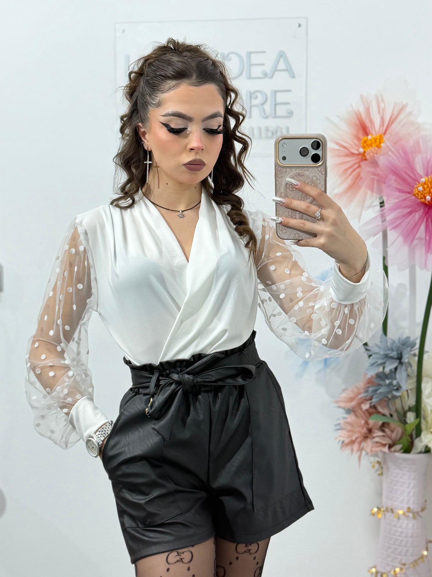 Body elegant cu mânecă din dantelă ELIZA