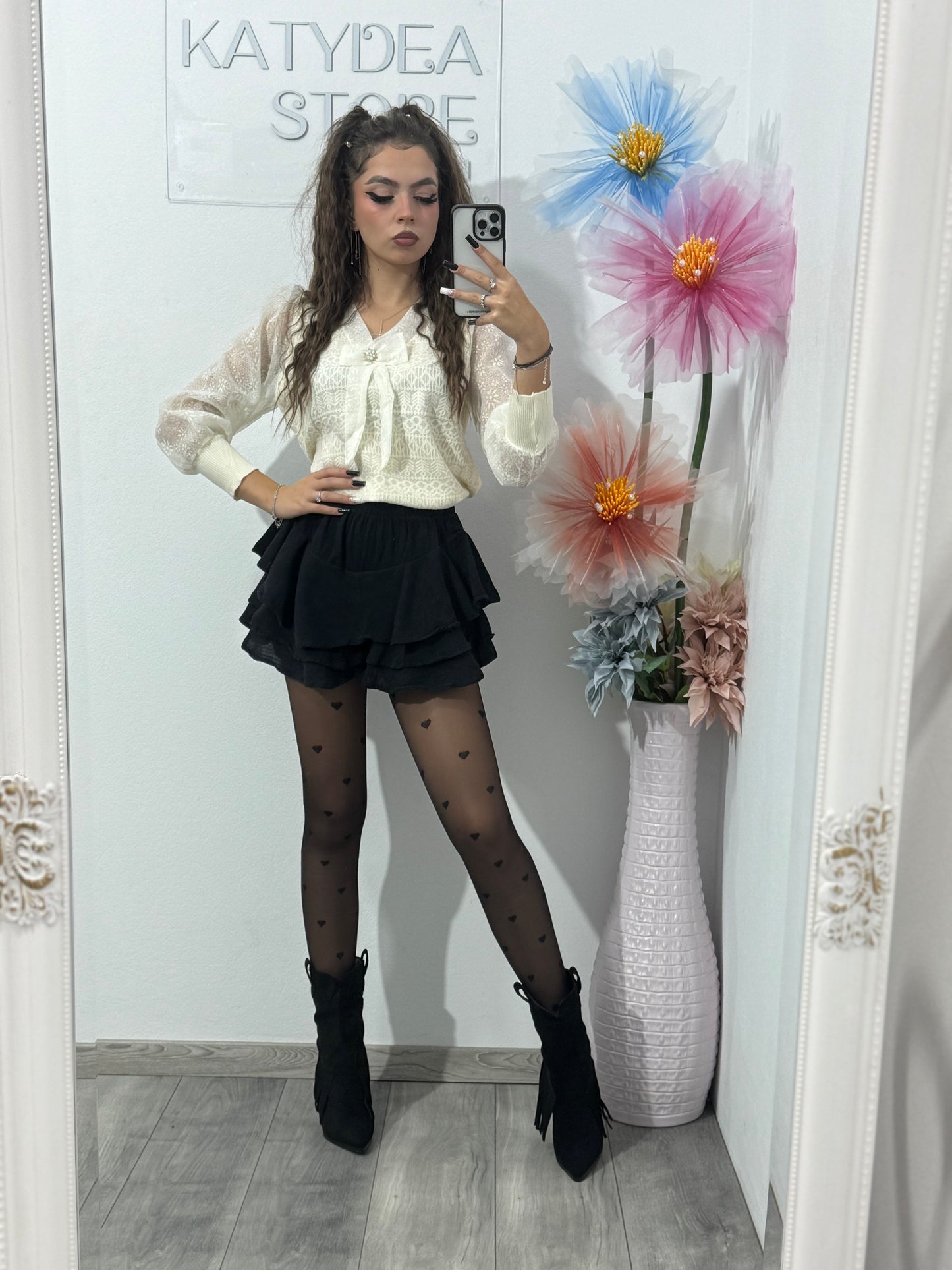Bluză din dantelă cu fundiță Fiona