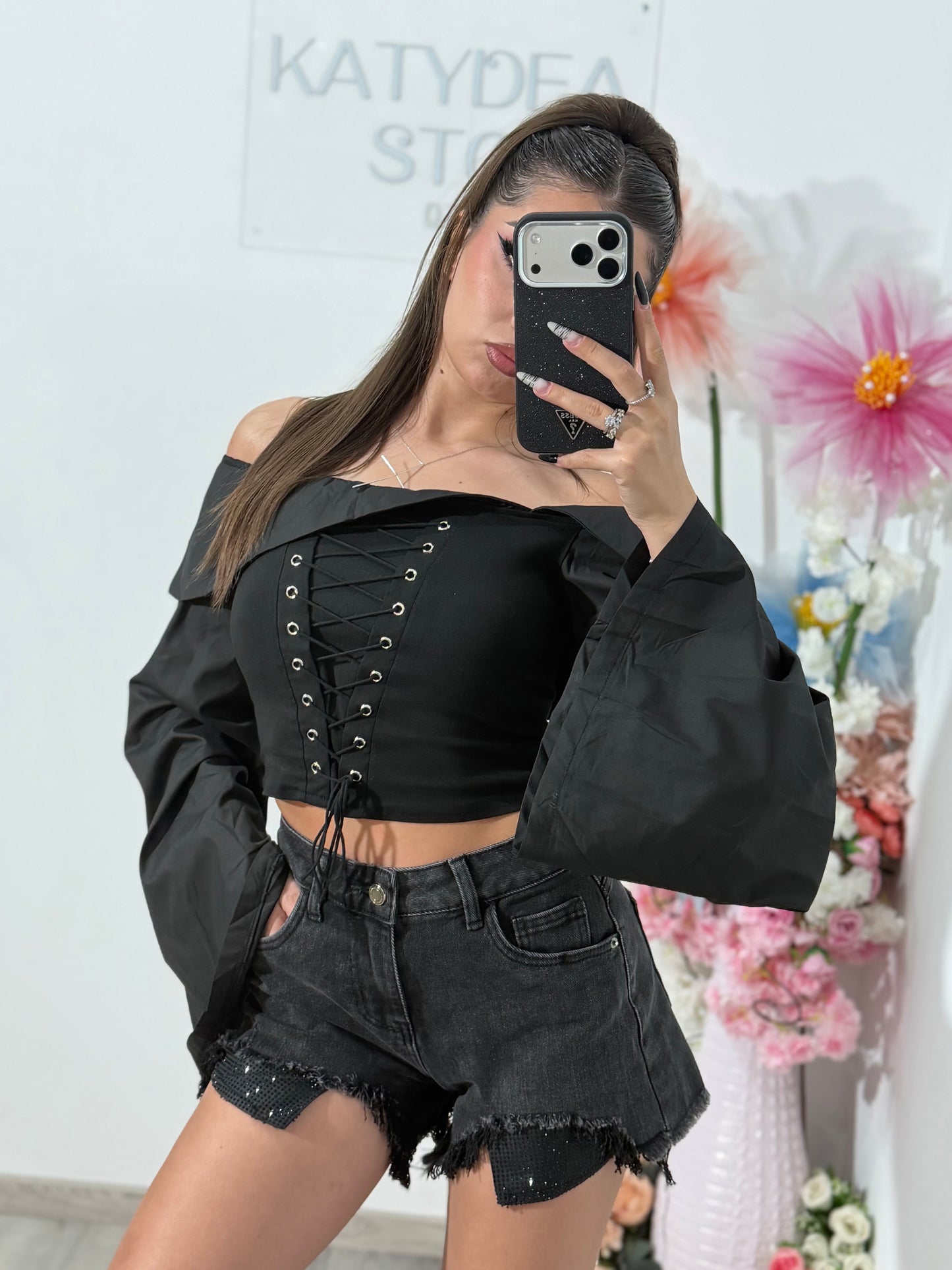 Pantaloni scurți din denim BLACK CRISTAL