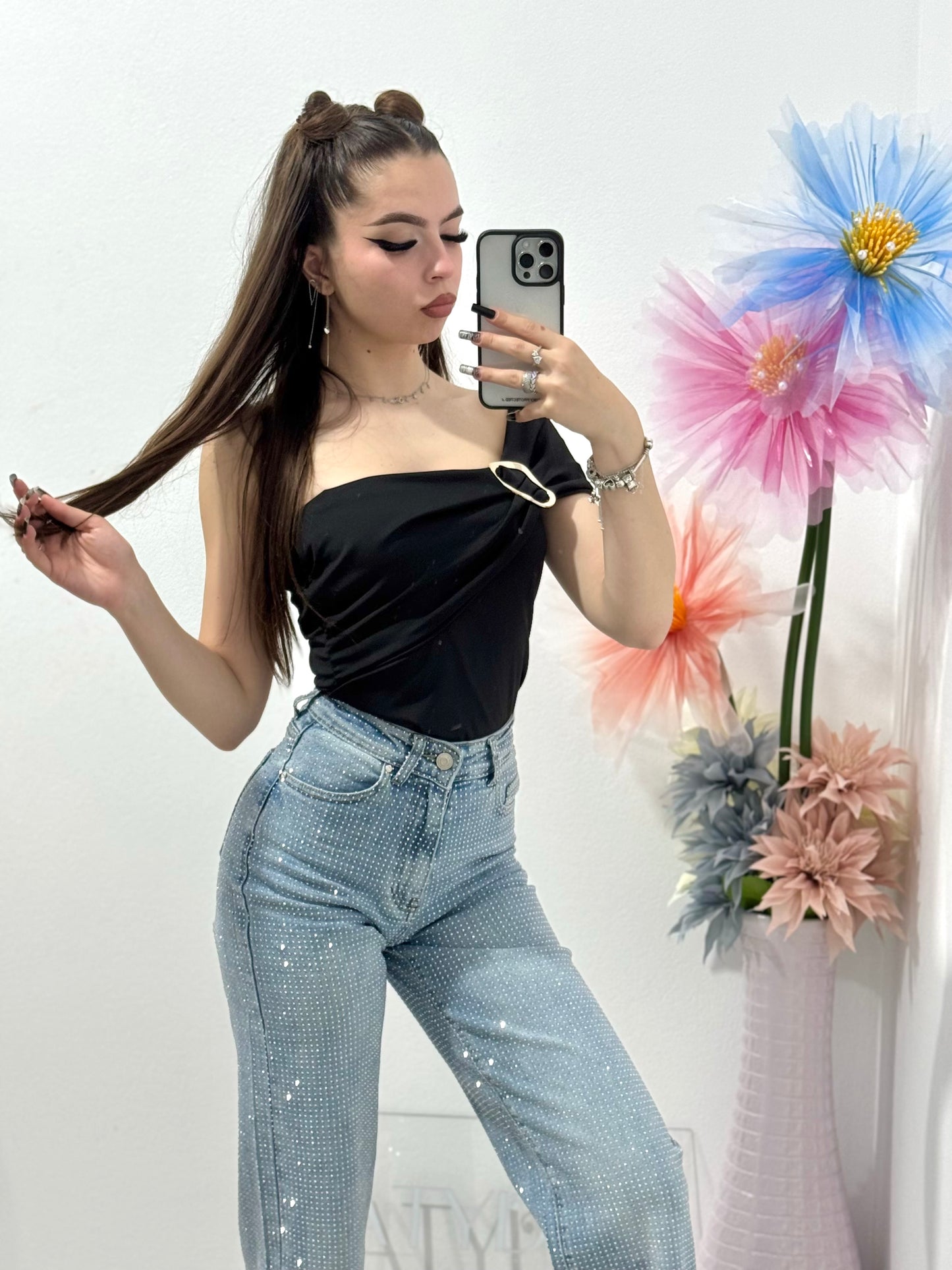 Blugi WideLeg full piatră Dennise
