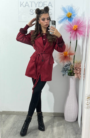 Geacă din piele întoarsă cu corset Delia grena