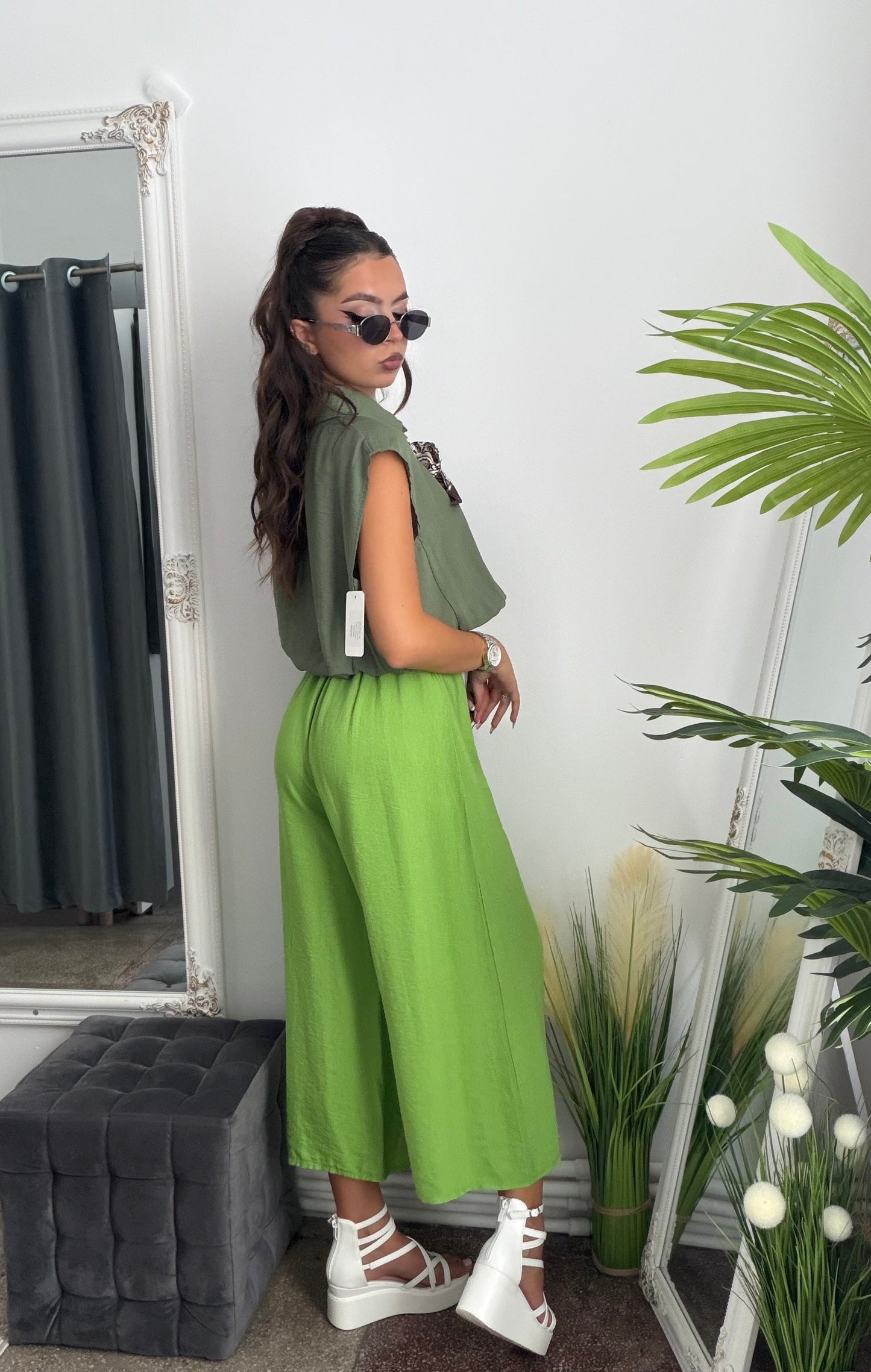 Pantaloni de vară 3/4 verzi JULIA