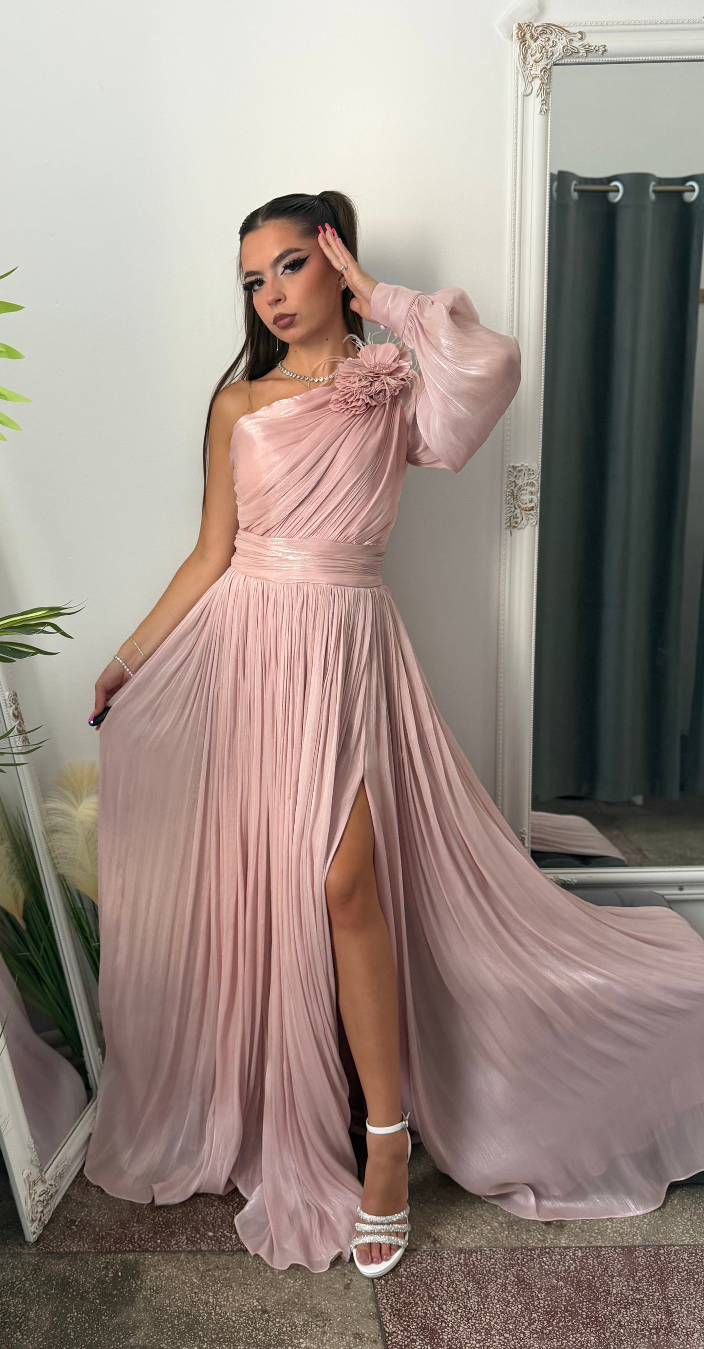 Rochie elegantă roz pudră VICTORIA
