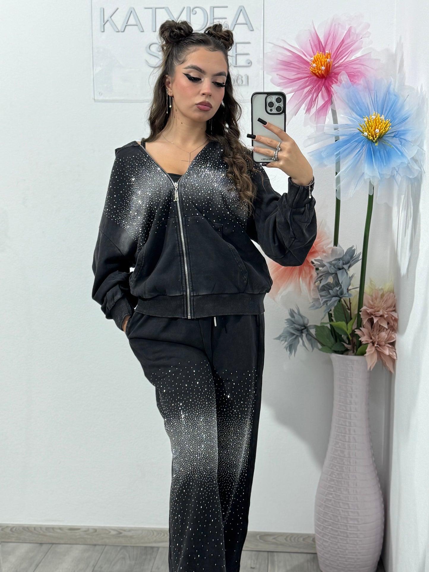 Compleu gri cu cristale ștanțate Princess