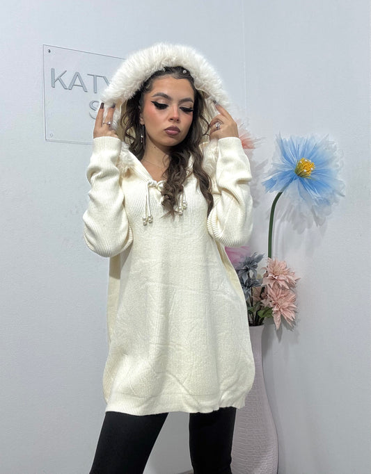 Hanorac din tricot cu blăniță Monika