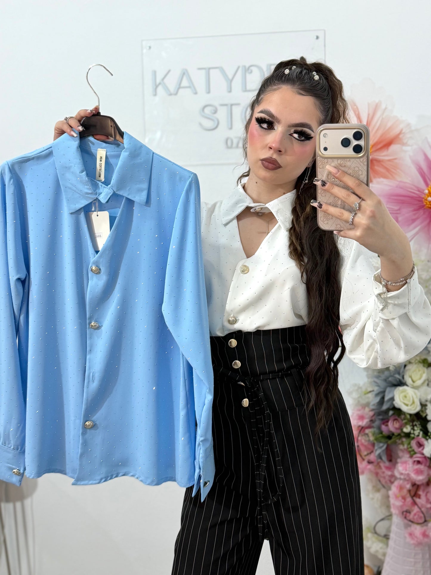 Cămașă elegantă cu cristale ștanțate MARIA